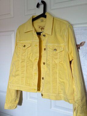 Michael Kors Yellow Denim Jean Jacket Women's L 97% Cotton Like New Bright Bold